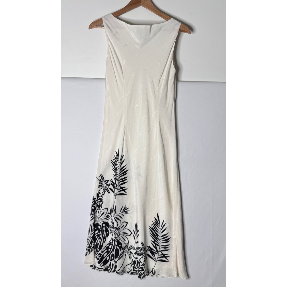 Tori Richard Hawaiian 100% Silk Midi Dress Sz 8 Cream Seahorse Palm Vacation Y2K - Picture 2 of 12